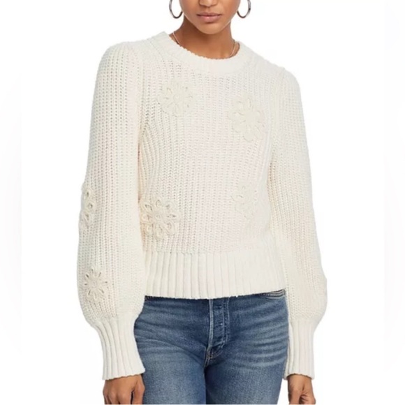 NWT Rails Romy Crewneck Floral Appliqué Sweater Cream Small Shabby Chic Neutral - Picture 1 of 8